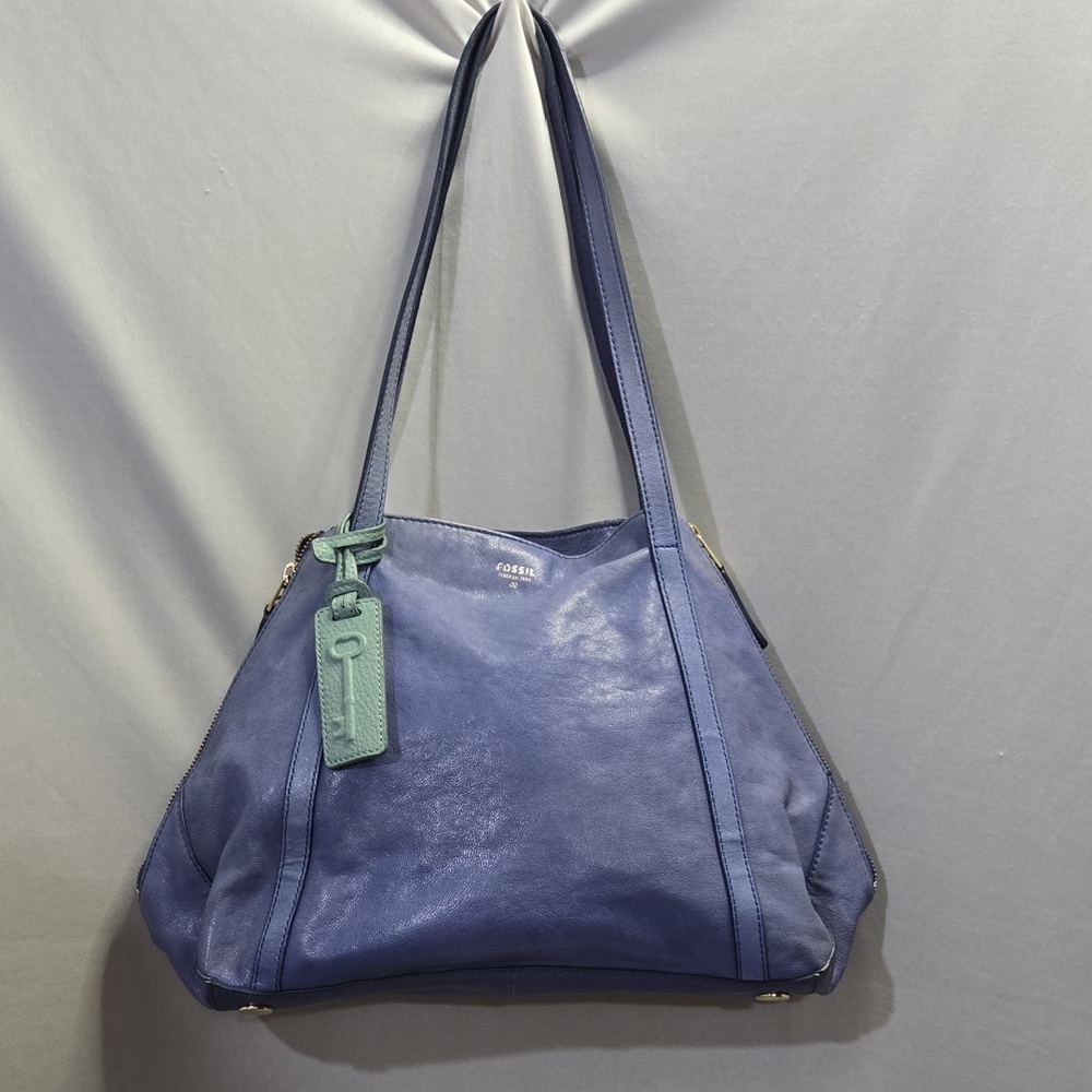 Womens GUC Fossil Blue Leather Shoulder Bag